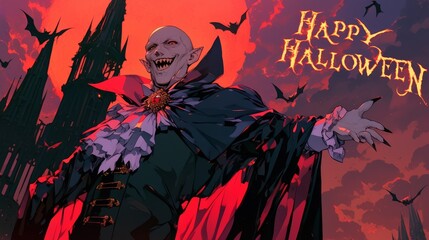 vampire for halloween. the inscription "HALLOWEEN"