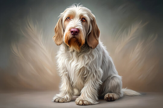 Illustration of Digital Painting of Spinone Italiano sitting, full body