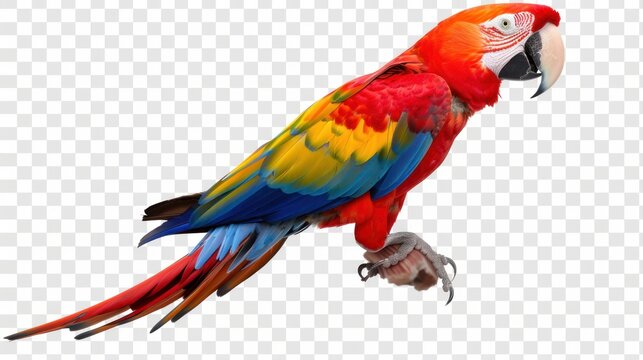 full body scarlet macaw with red body on transparency background PNG - Powered by Adobe