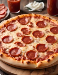 Delicious pizza on a table ready to eat