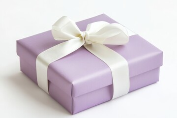 Obraz premium A neatly wrapped lavender gift box with a white ribbon, perfect for celebrations.