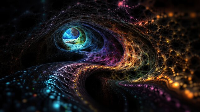 Fototapeta Vibrant Abstract Fractal Tunnel with Multicolored Lights and Intricate Patterns