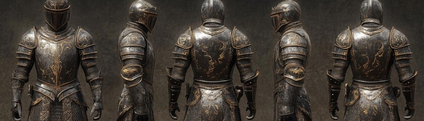 Detailed medieval knight armor set, intricate engravings, and textures, 3D model
