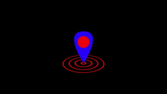 GPS location pointer animated with radio wave, location map pointer