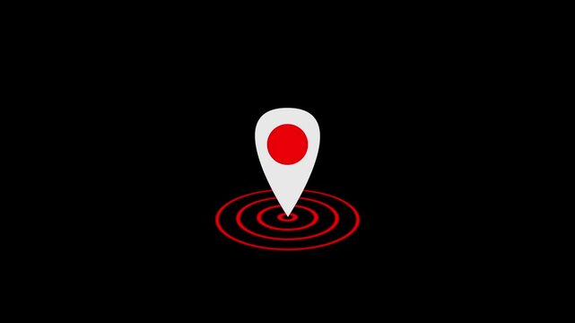 GPS location pointer animated with radio wave, location map pointer
