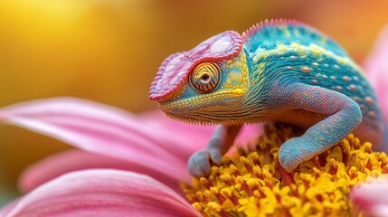 Obraz premium A colorful lizard is sitting on a flower