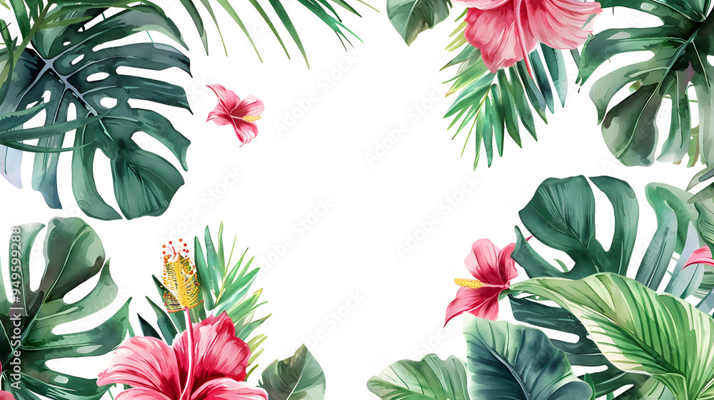 Poster Tropical Floral Frame White Background watercolor