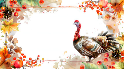 Turkey and Feast Frame white Background watercolor