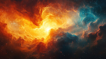 Fototapeta premium A colorful nebula with swirling gas and dust, forming new stars and planets, symbolizing the birth of new worlds.