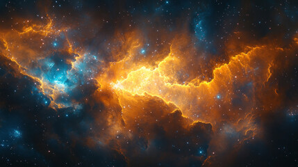 Fototapeta premium A colorful nebula with swirling gas and dust, forming new stars and planets, symbolizing the birth of new worlds.