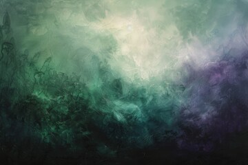 Obraz premium Abstract painting featuring subtle gradients of green and purple colors against a black background, Subtle gradients of greens and purples