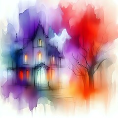 Fototapeta premium Whimsical Watercolor Halloween