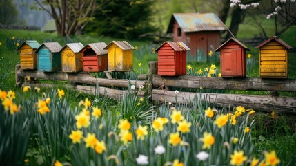 Colorful Mailboxes in a Spring Garden