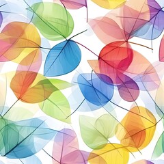 Seamless pattern of transparent colorful leaves