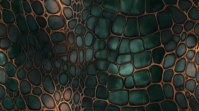 seamless pattern of crocodile skin, reptile print texture, dark green and brown scales background, leather wallpaper
