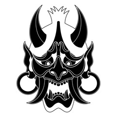 Fototapeta premium Hand drawn traditional tattoo of a Japanese oni mask silhouette 36