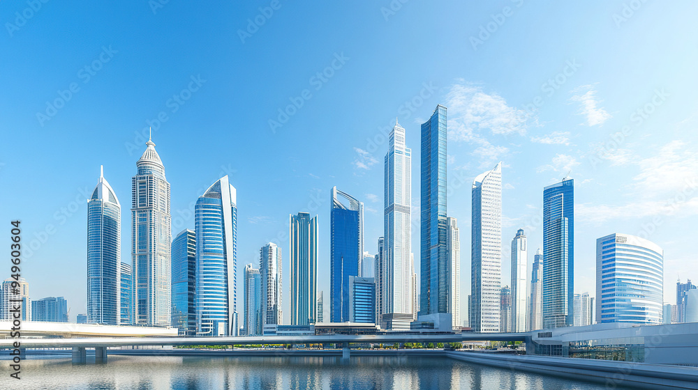 Wall mural dynamic city skyline with modern skyscrapers representing a thriving business district, showcasing e