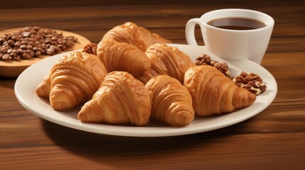 Golden Brown Croissants with Coffee and Nuts - Delicious Breakfast Treat