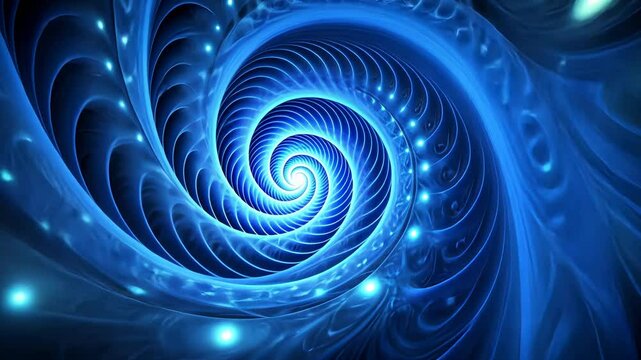 Abstract Blue Spiral with Glowing Lights.