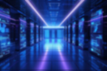 Computer server illuminated futuristic , blurry background image