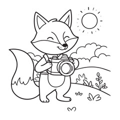 Coloring Page Fox Photographer