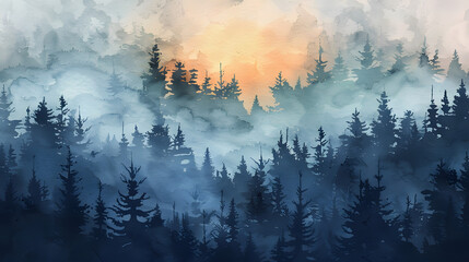 Watercolor Forest Silhouette Background watercolor
