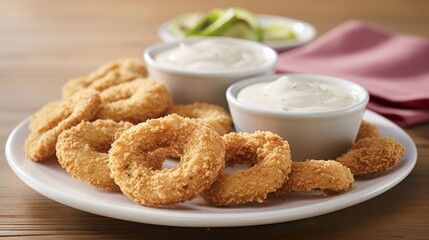Fototapeta premium Crispy Onion Rings with Creamy Dipping Sauce