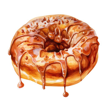 watercolor glazed donut dripping caramel clip art preview
