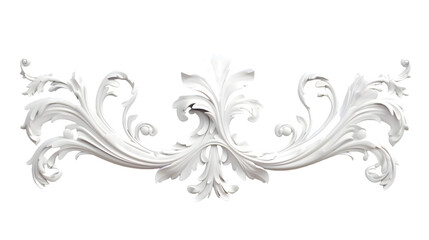 Fototapeta premium 3D illustration of white decorative relief beautiful detailed ornament with acanthus leaves decoration in baroque style isolated on transparent background