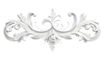 Fototapeta premium 3D illustration of white decorative relief beautiful detailed ornament with acanthus leaves decoration in baroque style isolated on transparent background