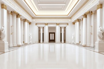 grand gallery featuring marble statues, ornate pillars, and richly decorated walls