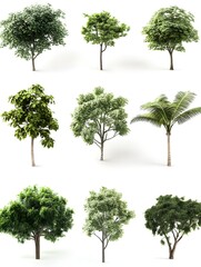 Tropics serene trees form set environmental cut on white backgrounds 3d illustrations
