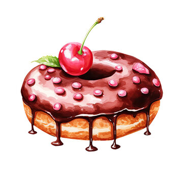 recommend clip art: Cherry Chocolate Donut Clipart Illustration