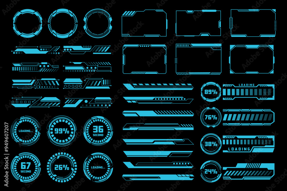 Wall mural high tech hud vector elements with sci fi user interface and loading bars indicators