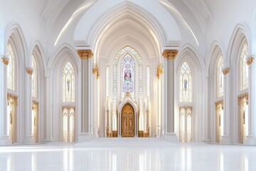 Obraz premium luxurious palace chapel featuring stained glass windows, golden altars, and classical architecture