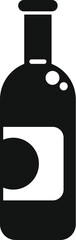 Simple black and white vector icon of a bottle of wine with its label, showing bubbles from the fermentation process
