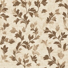 Vintage tapestry elaborate leaf pattern on vintage beige fabric background, seamless repeating pattern, textile print style, minimal, tapestry design, seamless elaborate leaf pattern, home decor
