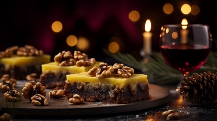 Delicious Walnut Cake with Lemon Glaze and Red Wine