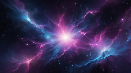 Fototapeta premium dark space background with bursts of glowing purples, blues, and pinks