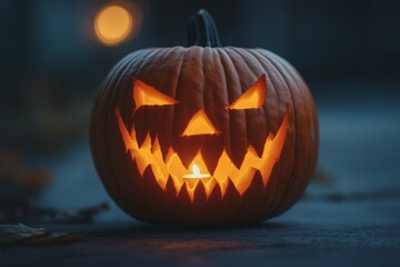 Sinister jack-o'-lantern with a glowing candle inside