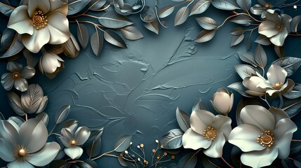 A frame with shapes of flowers and leaves in dark colors