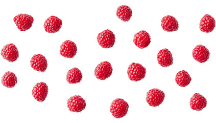 Fresh Red Raspberries pattern from flat view isolated on background