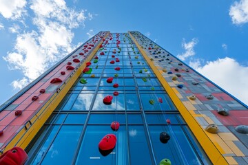 retail tower with climbing wall