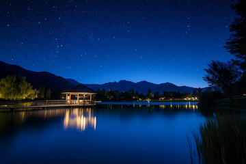 Obraz premium Constellations Twinkle Above a Tranquil Lake