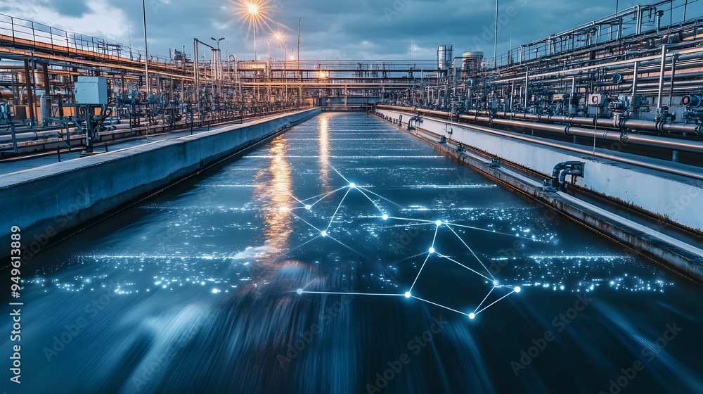 Poster photograph of a modern iot enabled water treatment plant equipped with advanced digital monitoring s