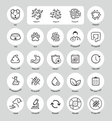 Fototapeta premium A set of icons for pets digestion diseases. The outline icons are well scalable and editable. Contrasting elements are good for different backgrounds. EPS10. 
