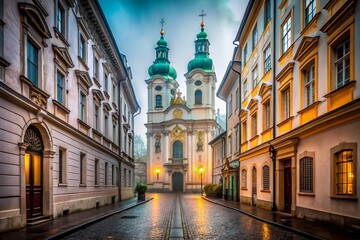 Fototapeta premium baroque architecture gloomy afternoon foggy alleyspielberg streets