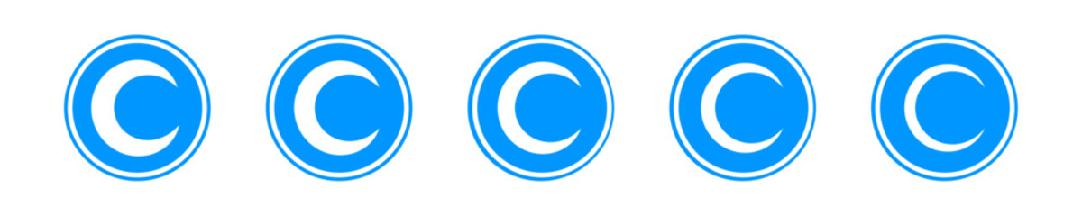 Obraz premium Copyright symbol shape. icon set. protection C mark vector icons in blue color style