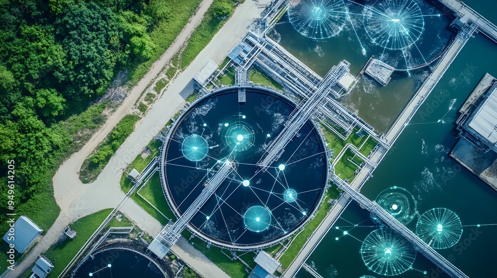 Aufkleber a photograph of a smart water reservoir managed by advanced iot technology featuring remote control 
