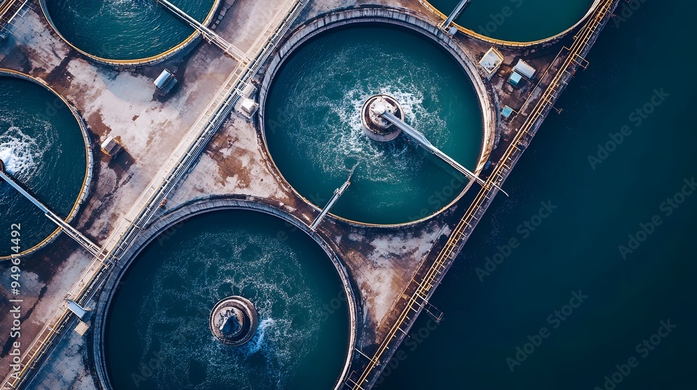 Poster photograph of a modern water recycling facility that leverages iot sensors and data analytics to opt